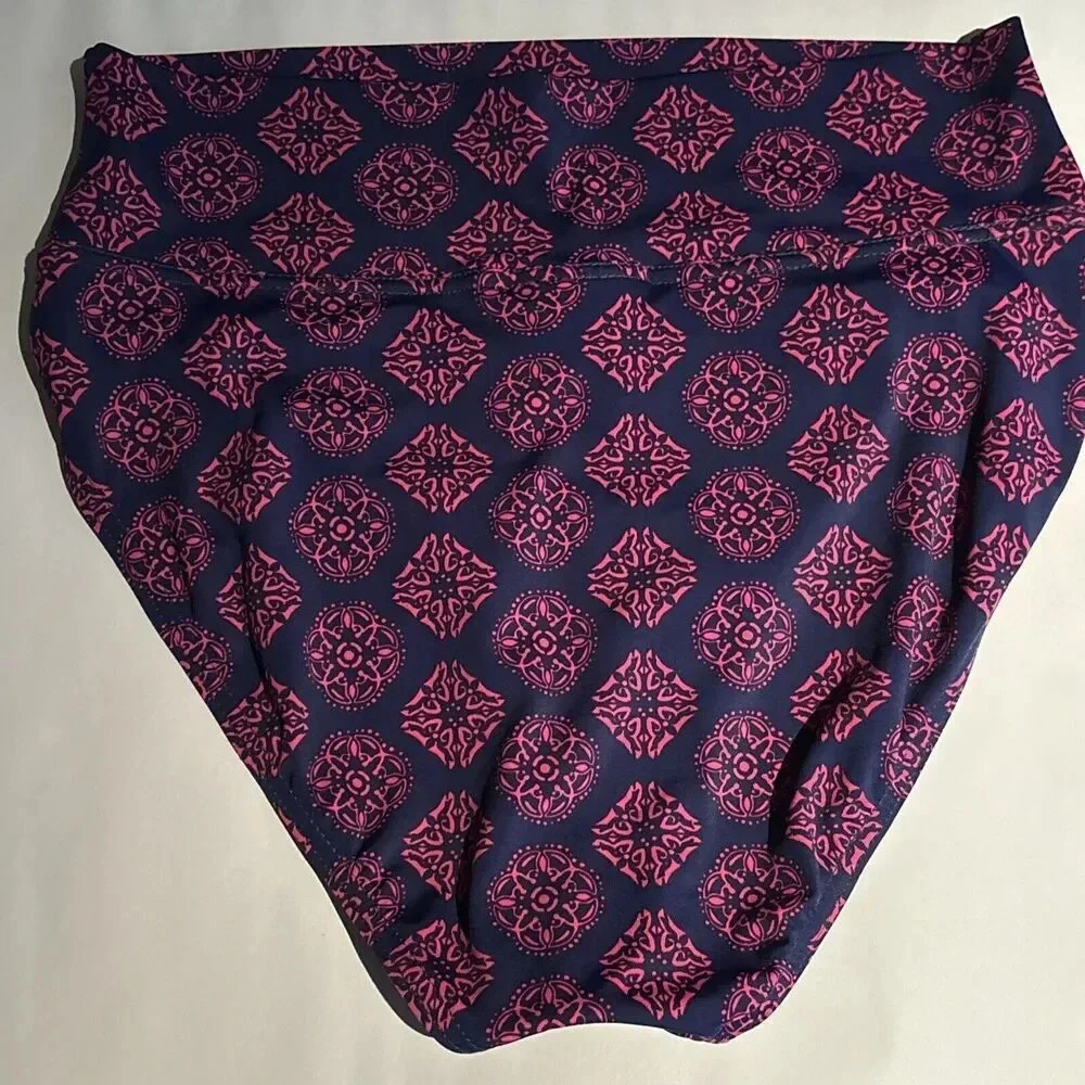 Talbots Miraclesuit High Rise Fold Over Bikini Bottom Estilo Blue Magenta Size 8